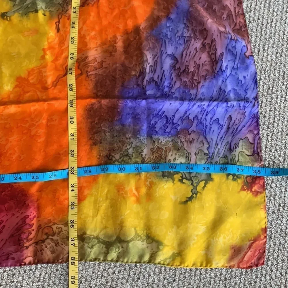 SILK square scarf multicolor watercolor design women’s 38”